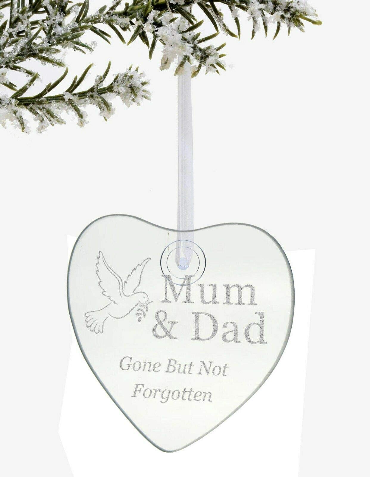 County Engraving Mum & Dad Gone But Not Forgotten Hanging Glass Heart Memorial Ornament (Mum & Dad)