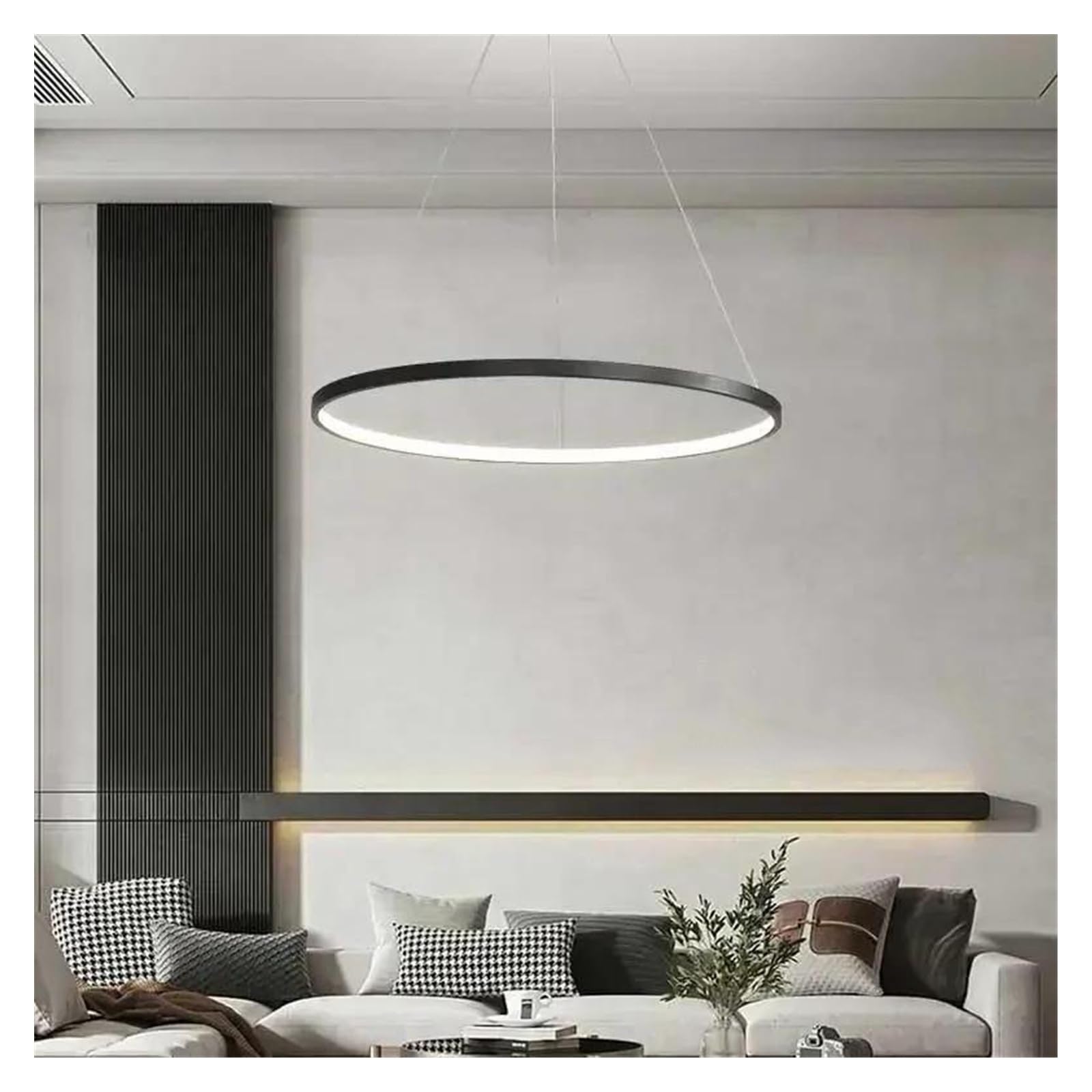 Nowoczesna Lampa Wisząca Led W Kształcie Pierścienia, 23,6 Cala, ściemnialny żyrandol Z Pilotem, Oprawa Sufitowa Do Jadalni, Kuchni, Wyspy, Salonu Remote Dimmable Black 30cm