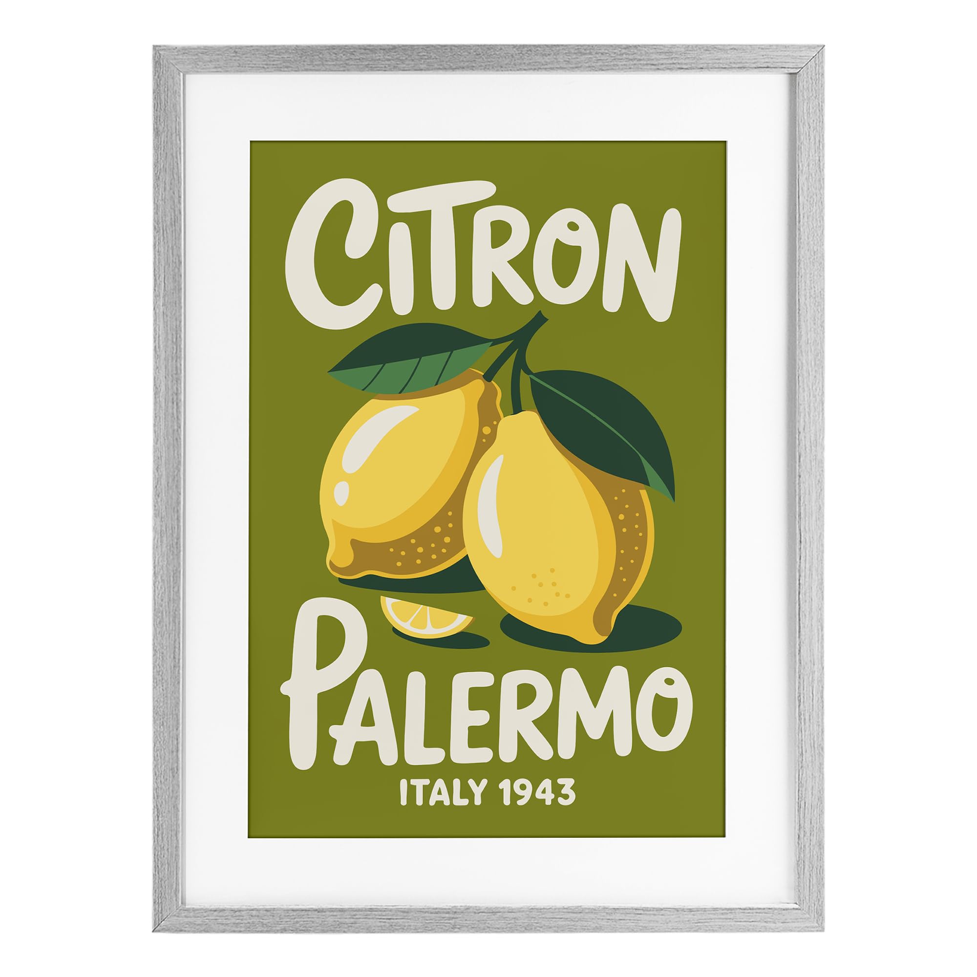 Stupell Industries Vintage Citron Palermo Lemons, Bold Retro Fruit Decor for Laundry Room, 14 x 20 Inch Framed Matted Print Under Glass, by Andreas Magnusson, Made in USA Gift