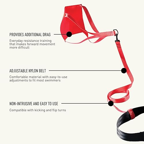 Miniatura 4 de FINIS Swim Parachute for Resistance Training - Builds Strength & Endurance - Adjustable Belt Rojo - 8 pulgadas,Azul marino - 12