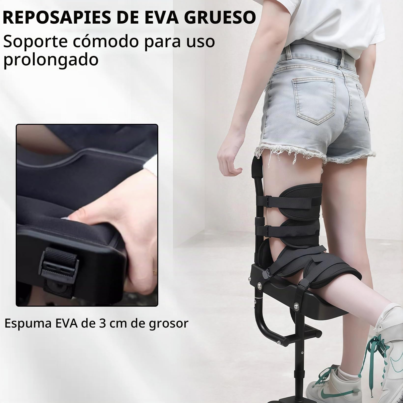 Carro telescópico de una sola pata, muleta para rodillas manos libres con acolchado de espuma elevado, ajuste de altura de 5 niveles, andador antideslizante para fracturas de tobillo, esguinces y