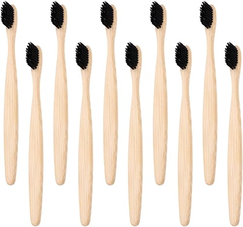 Cepillo de dientes plegable de viaje, 10 piezas, de bambú natural, apto para cepillos de dientes de madera, cerdas suaves, cepillo de dientes para