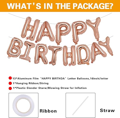Miniatura 2 de ACCEVO Rose Gold Happy Birthday Balloon Banner,16 inch Aluminum Foil Letters rose gold party decorations Hanging Banner Birthday Decorations for