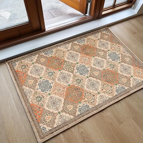 Miniatura 1 de Alfombra lavable a máquina, alfombra de área antideslizante de 2 x 3 pulgadas, diseño de enrejado marroquí, alfombra de entrada interior, ultrafina,
