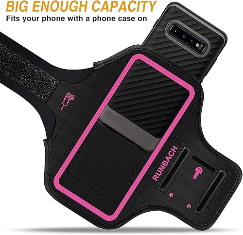 Miniatura 7 de Brazalete para Samsung Galaxy S25+S24+S23+S22+S20+S10+S9+S8+, bolsa de gimnasio con soporte para llaves y ranura para tarjetas (rosa)
