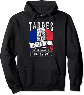 Tarbes France Flag GPS Coordinates Of Tarbes Pullover Hoodie