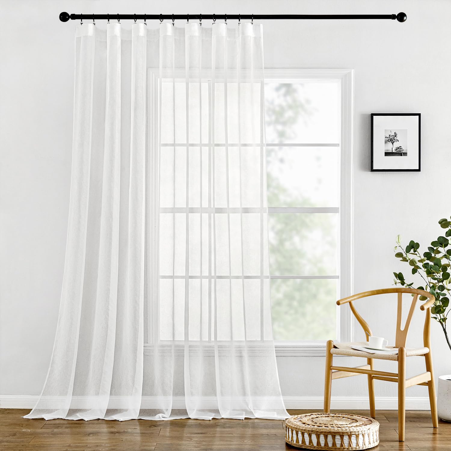 MIULEE Gardinen Vorhänge mit Kräuselband 1er Set Gardine Weiss Vorhang Gardinen Wohnzimmer aus Sheer Voile Curtains Transparent Weiß Schlafzimmer 300 x 225 cm