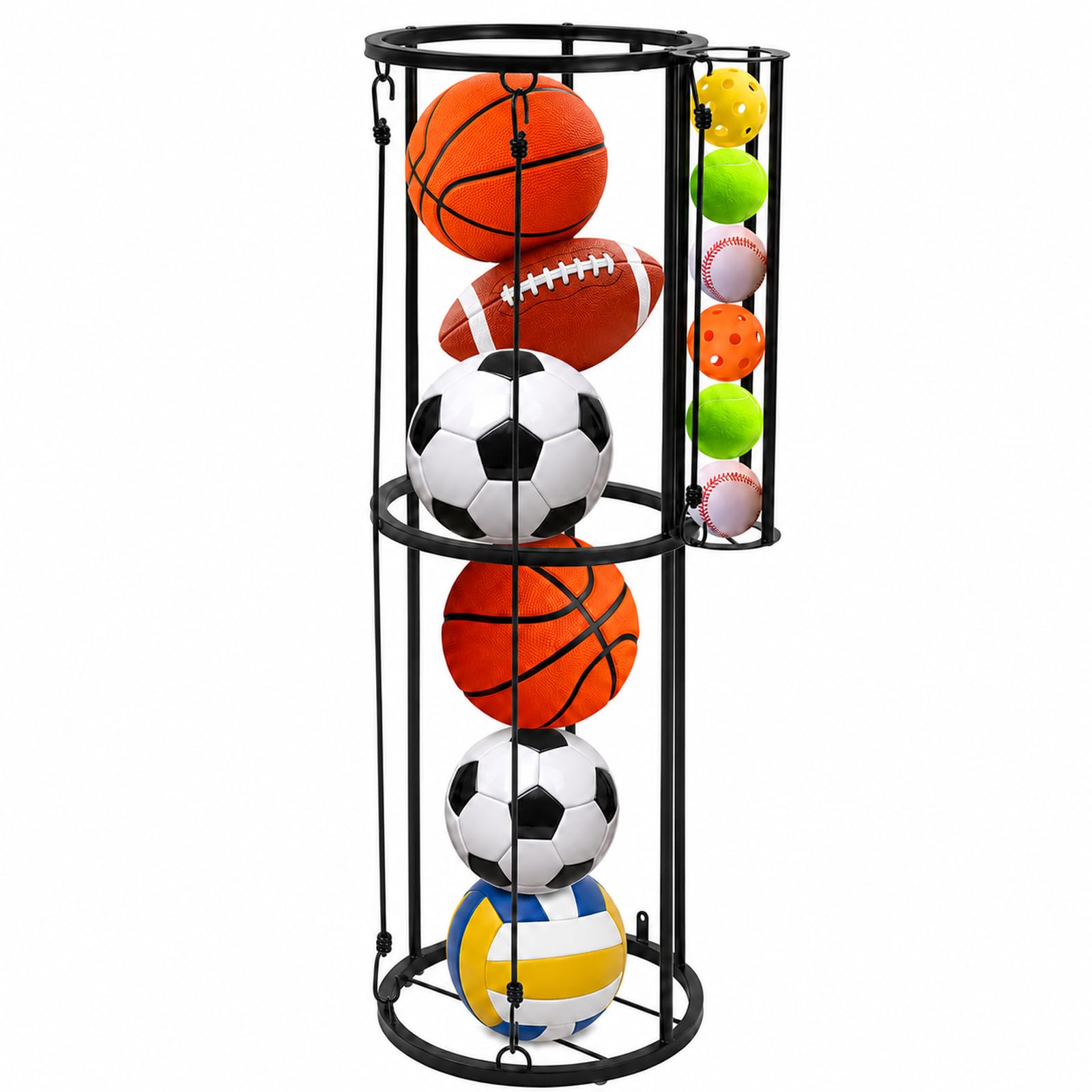 Scaffale portaoggetti per palline da garage, supporto verticale per pallacanestro, calcio, pallavolo, calcio, organizer salvaspazio per attrezzature da garage e cantina, uso esterno, nero
