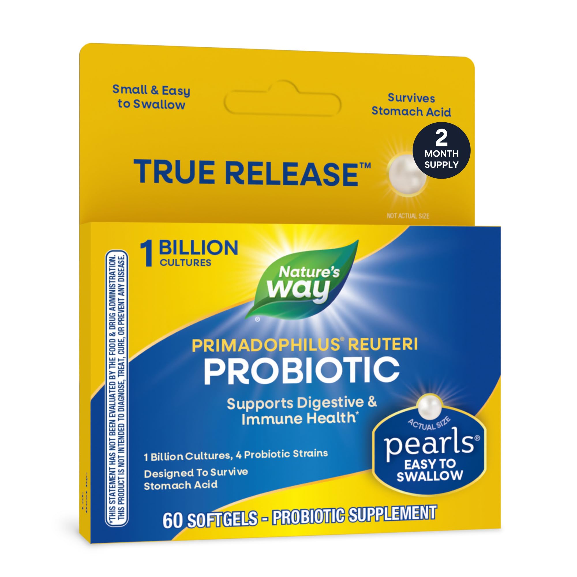 Nature's Way Primadophilus Reuteri Probiotic Pearls Softgels, Adult, 60 ct 60 Count (Pack of 1)