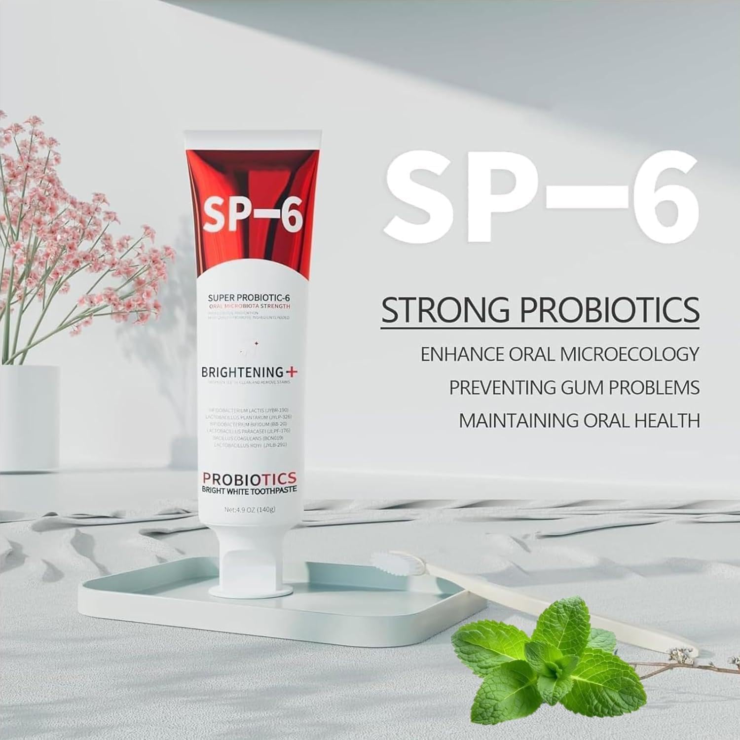 Sp-6 Probiotics Whitening Toothpaste, Sp-6 Ultra Whitening Toothpaste, Enhanced Formula with Enamel-Safe, Fluoride-Free, Fresh Breath Mint Flavor for Oral Health (2) - Image 2