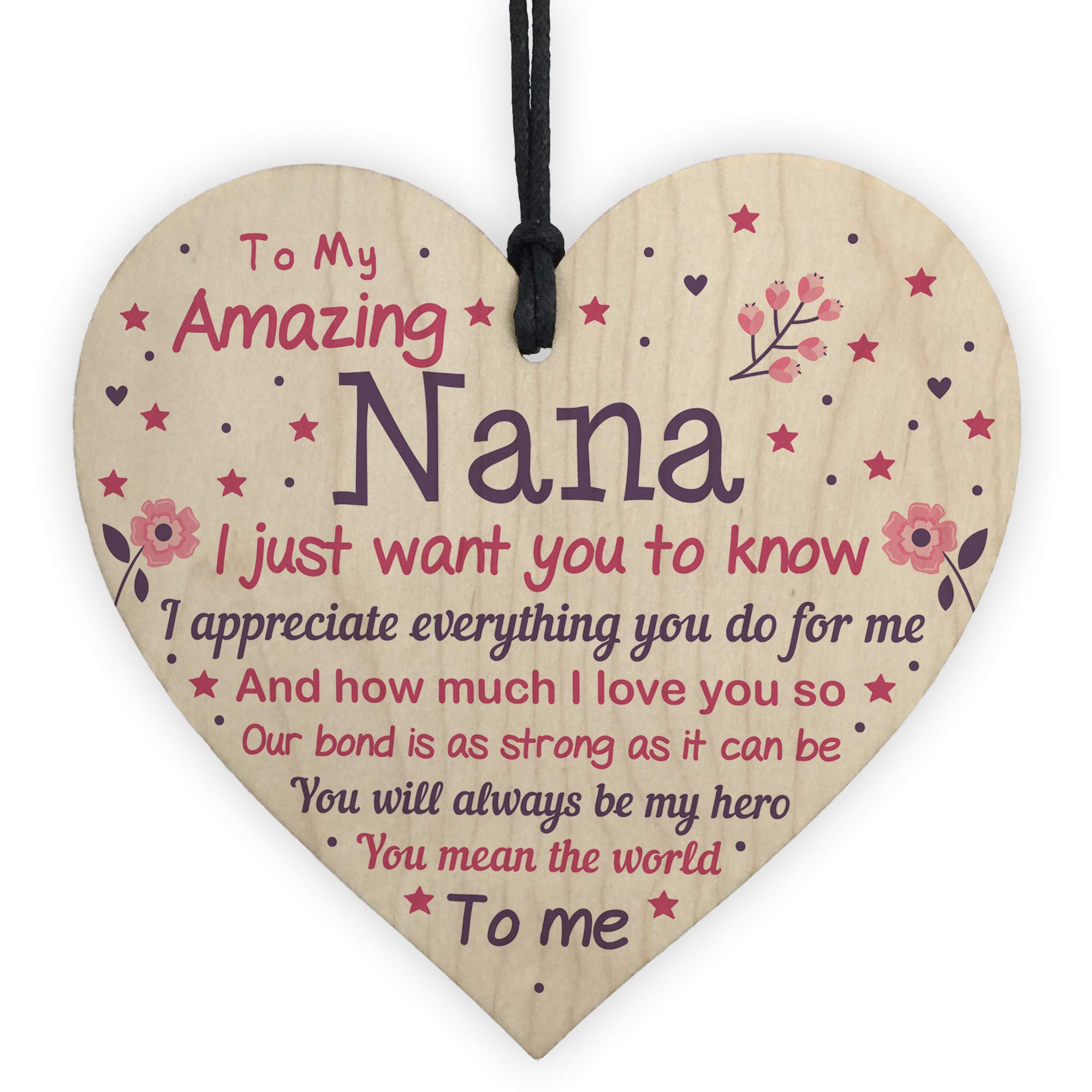 RED OCEAN Cute Nana Wooden Heart Nan Birthday From Grandchildren Grandparent Plaque