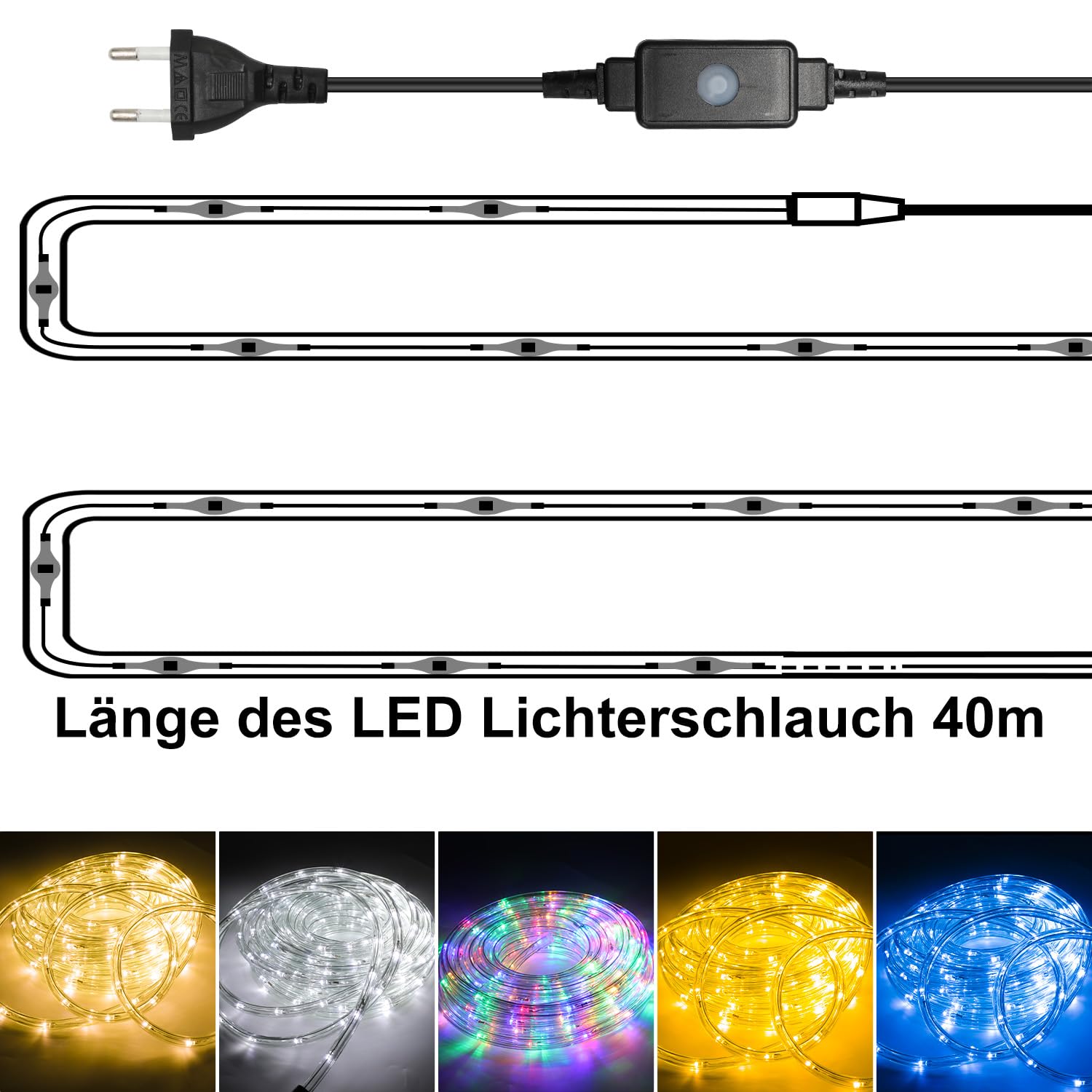 LED Lichterschlauch Außen Innen, 40M 960 LEDs Warmweiß Lichtschlauch mit Timer und 8 Modi Wasserdicht Lichterkette Außen und Innen, für Party Hochzeit Weihnachts Deko | 960 LEDs,8 Lichtmodi,6-Std.-Timer,Speicherfunktion,flexibler PVC-Schlauch,für innen un