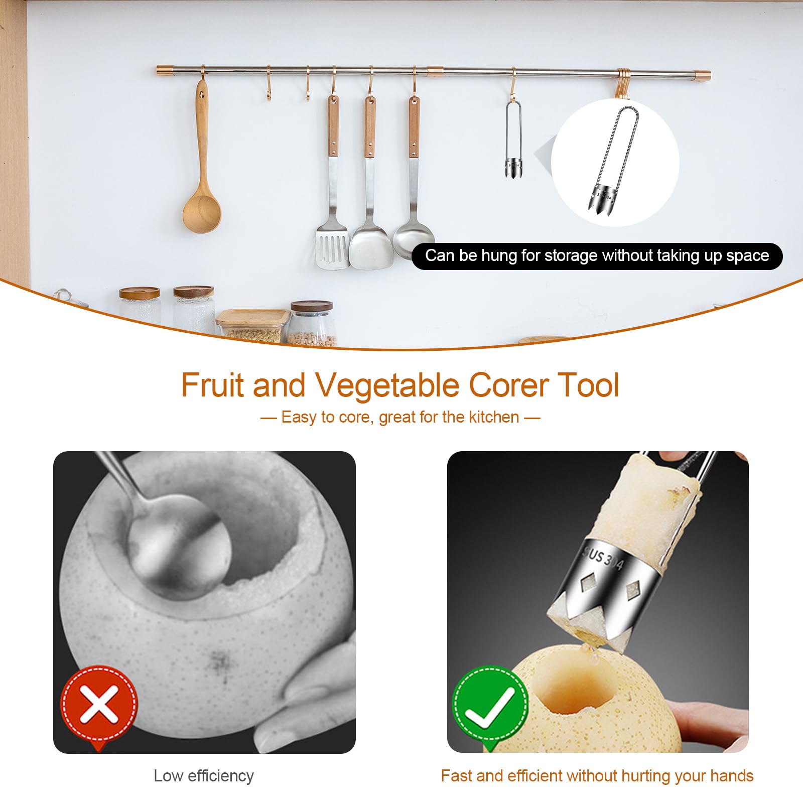Red Bell Pepper Corer - Pepper, Pineapple, Pear, Apple Corer - 304 Stainless Steel, Rust Resistant, Designed for a Wide Range of Fruits and Vegetables - Easy to Clean - Image 7