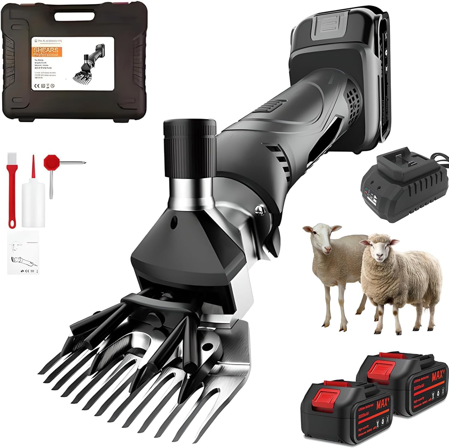 Forbici elettriche per Pecore Senza Fili con 2 batterie, Strumento di tosatura Professionale e Ricaricabile da 500 W per Pecore capre Alpaca (Black9)