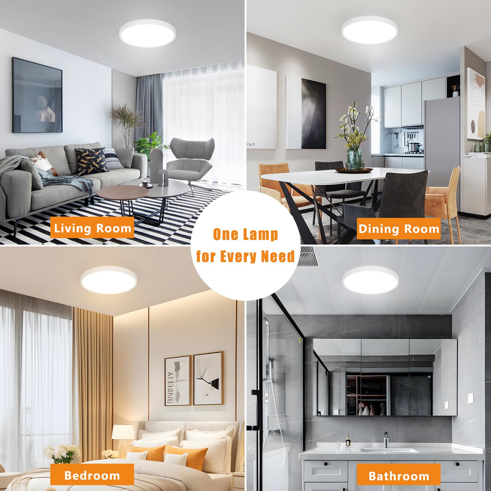 Comely Regulowana Lampa Sufitowa, Średnica 30 cm 24W Plafon LED Do Sypialni IP44, 3000K-6500K 2160 lm Do Kuchni, Sypialni, Korytarza, Łazienki, Salonu