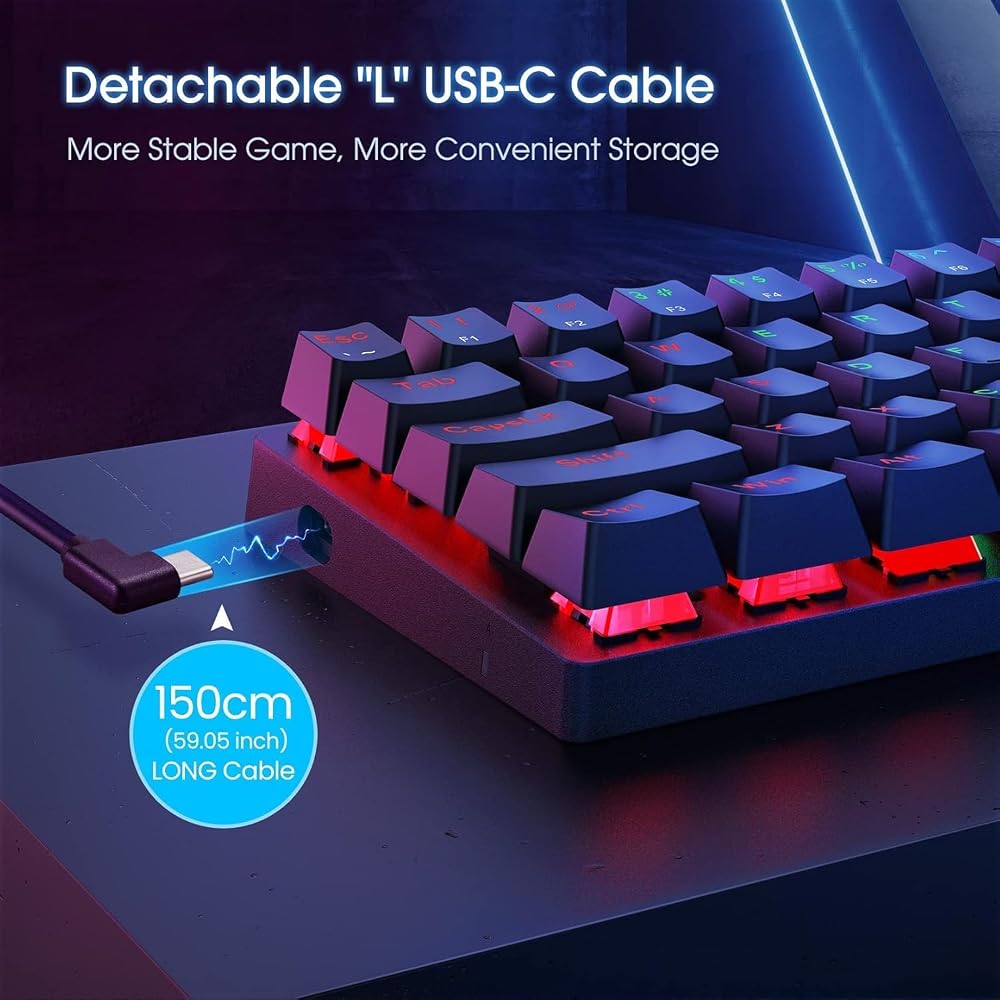 Portable 60% Mechanical Gaming Keyboard, Wired Keyboard with Blue Switches,LED Customization Backlit,61 Keys Ultra-Compact Mini OfficeKeyboard for PC/Mac/Xbox,Easy to Carry On Trip-Black
