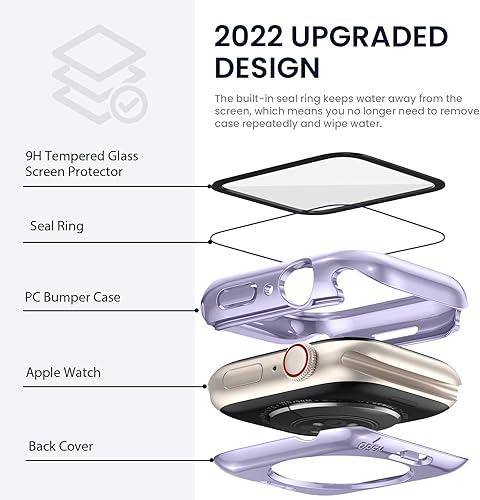 Vista 10 de Tensea - Funda protectora de pantalla impermeable para Apple Watch (2 en 1) para Apple Watch Serie SE 7, 5, 4, accesorios de 45 mm, iWatch protector