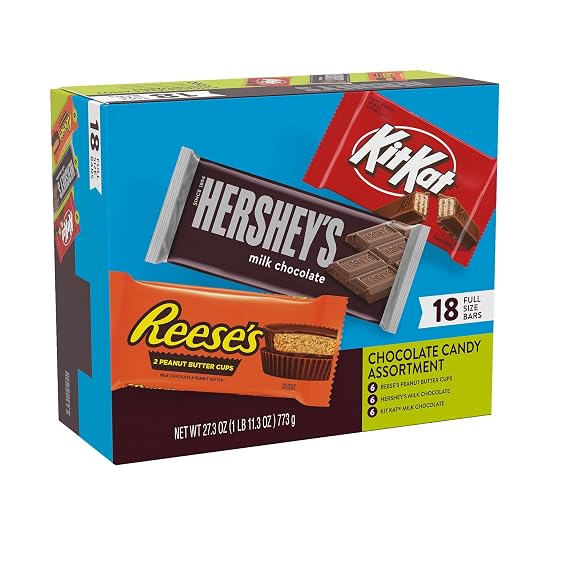 HERSHEY'S, KIT KAT & REESE'S Milk Chocolate Variety Box, 18 ct