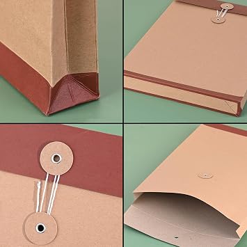 10Pcs كرافت ورقة سلسلة المغلفات A4 Gussetted ملف الوثيقة المجلدات الفواتير ملف منظم حقيبة مع زر سلسلة إغلاق