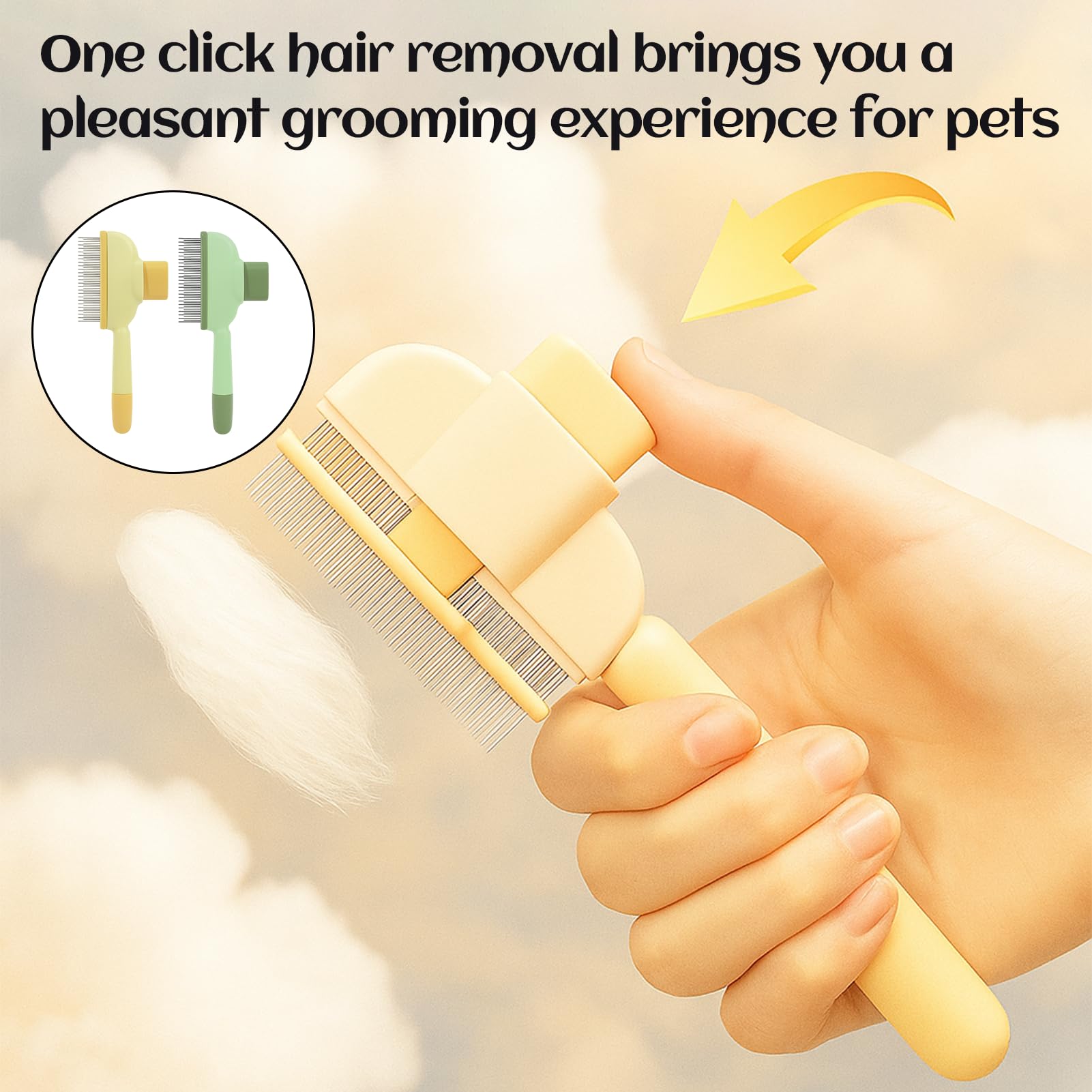 BONSELEM Lot de 2 brosses auto-nettoyantes pour chat et chien, bouton de déclenchement, toilettage sous-poil et puces, adaptée aux poils longs et courts