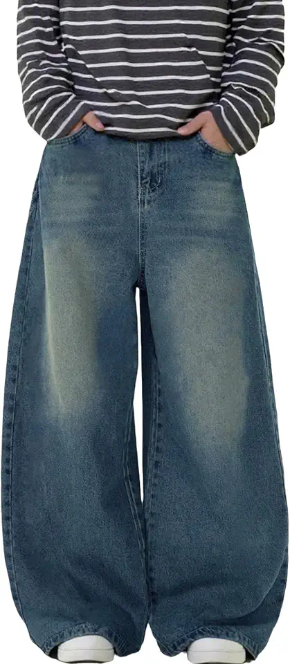 LuminBlaze Baggy Jeans for Men Y2K Vintage Wide Leg Barrel Jeans Hip Hop Skater Streetwear Loose Fit Denim Pants