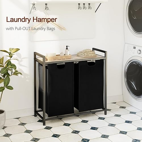 Miniatura 3 de AMHANCIBLE Cesto para ropa sucia con 2 secciones, cesta de ropa sucia con estante, cesta de lavandería para espacios pequeños, clasificador de