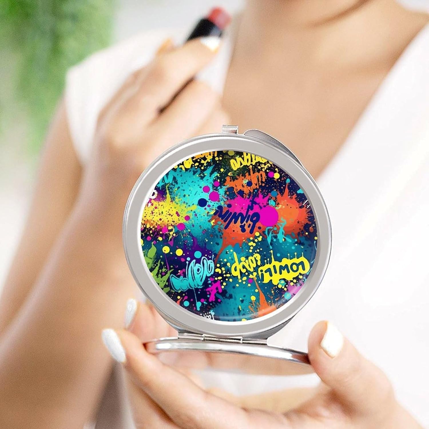 Colorful Spray Pattern Makeup Mirror,Compact Portable Foldable Beauty Mirrors Durable Light in Weight Makeup Mirrors for Travel Office Outdoor image 4