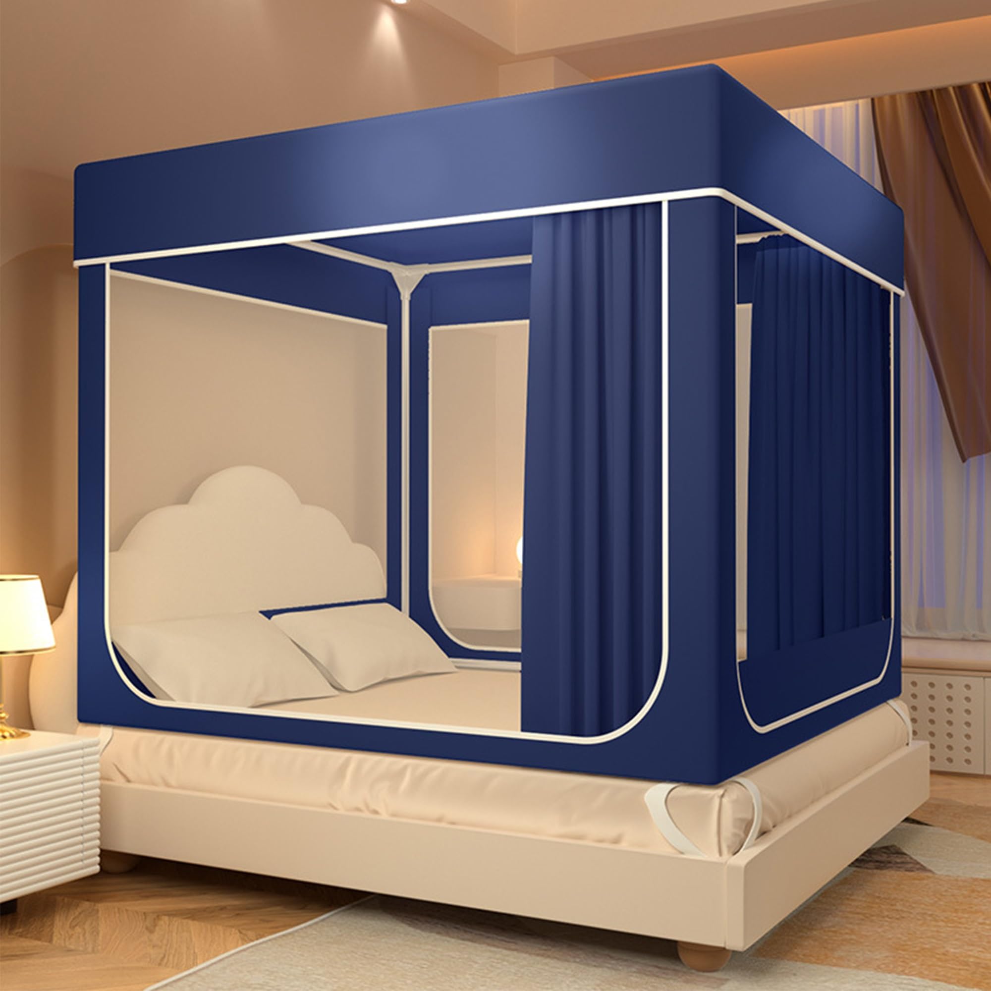 Toldo para cama transpirable que bloquea la luz con cortina de hilo cerrada en U