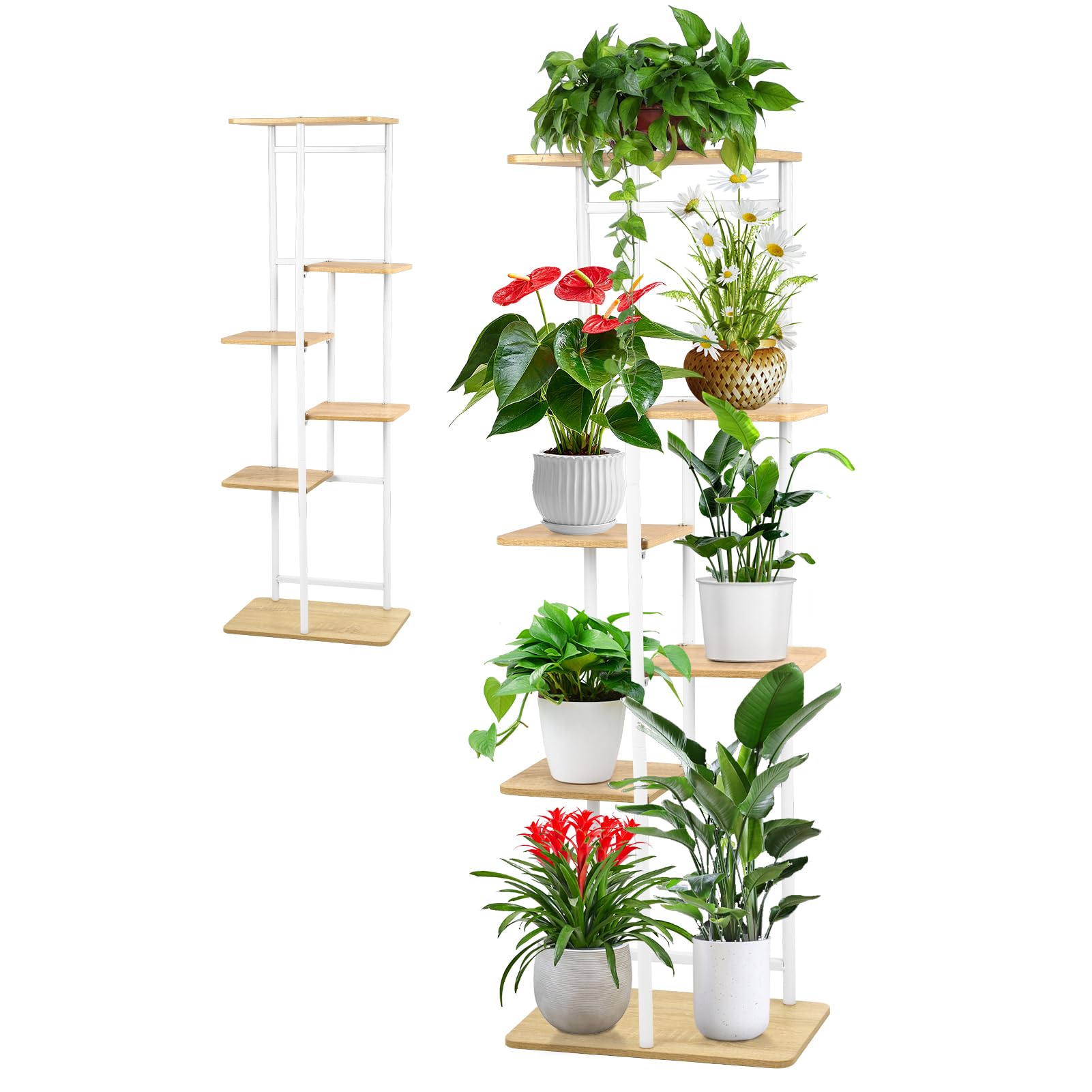 Support à Plantes D'angle 6 Niveaux En Métal Et Bois - Étagère De Jardin Ou D'intérieur Pour Pots De Fleurs, 106 Cm De Haut - 7