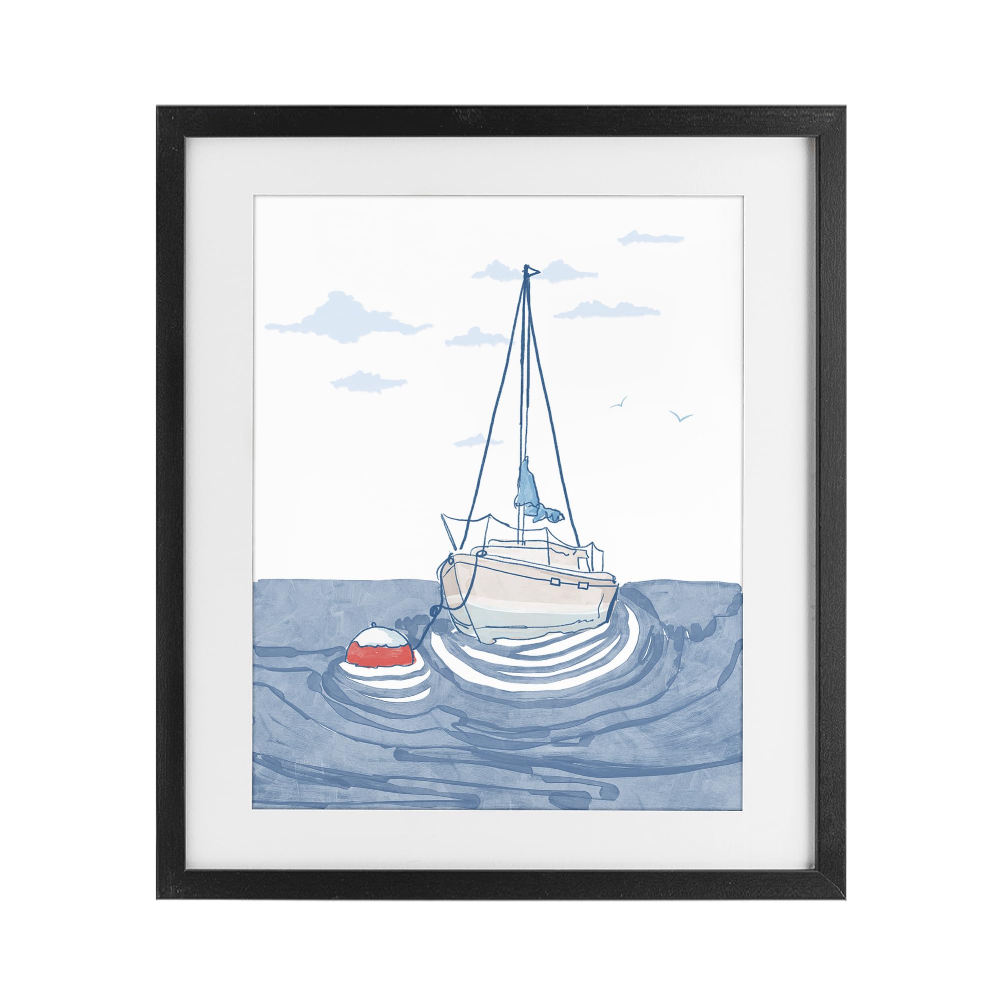 Stupell Industries Midnight Black (Textured) Nautical Sailboat Voyage, 17 X 21 Inch Framed Print Under Glass