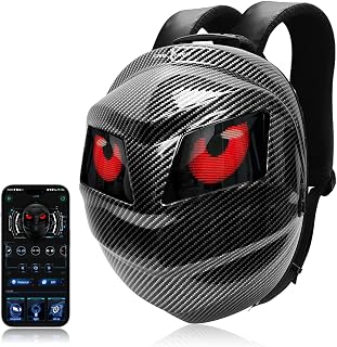 LED negro caballero motocicleta mochila cool laptop mochilas para hombres mujeres inteligente casco bolsa con pantalla de color píxel programable