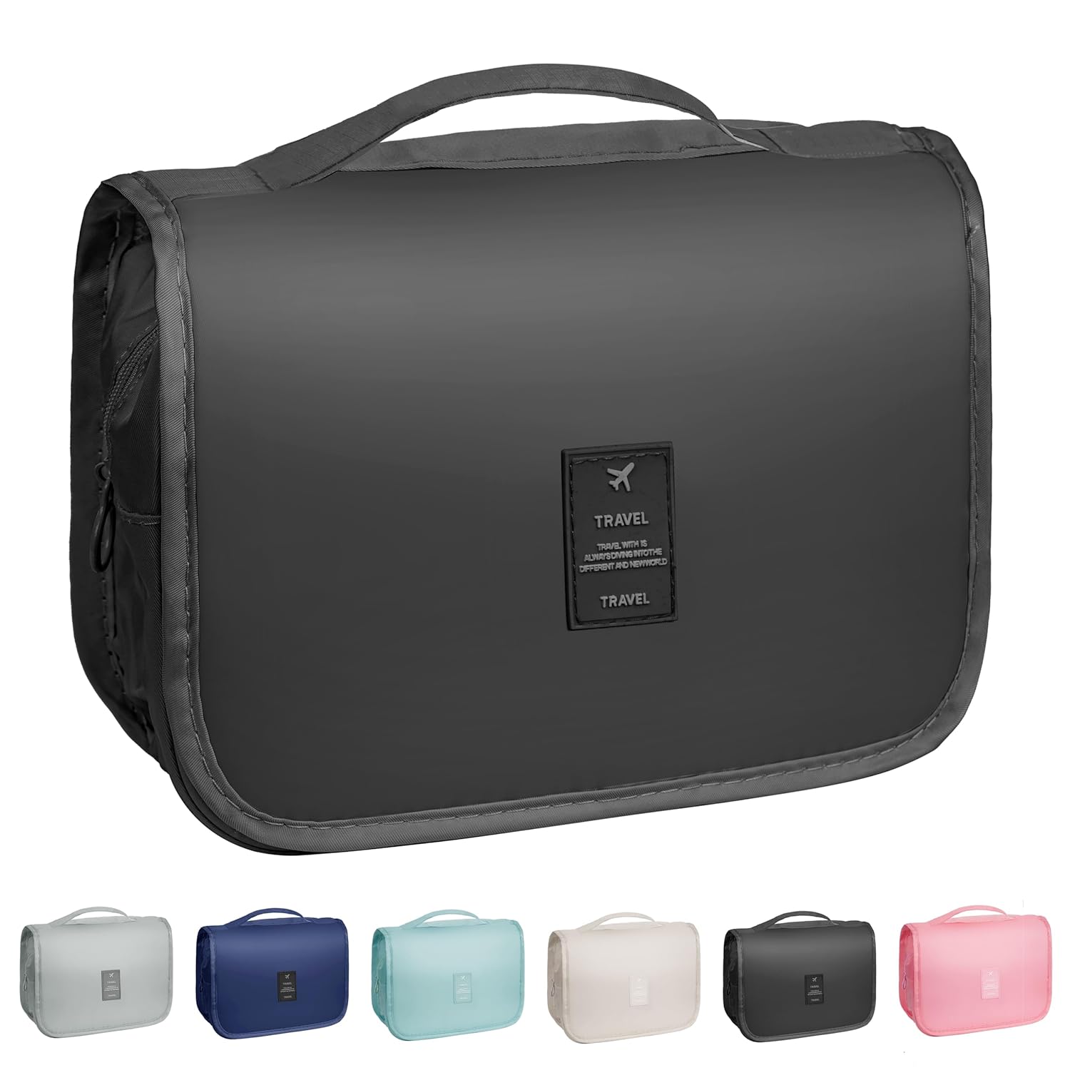 YEMEDA Toiletry Bag Travel Bag with Hanging Hook, Waterproof Capacity Hanging Multifunctional Makeup Bag for Toiletries, Portable Cosmetic Bag Travel Organizer for Women and Men(Black Pure) 0.49 lbs
