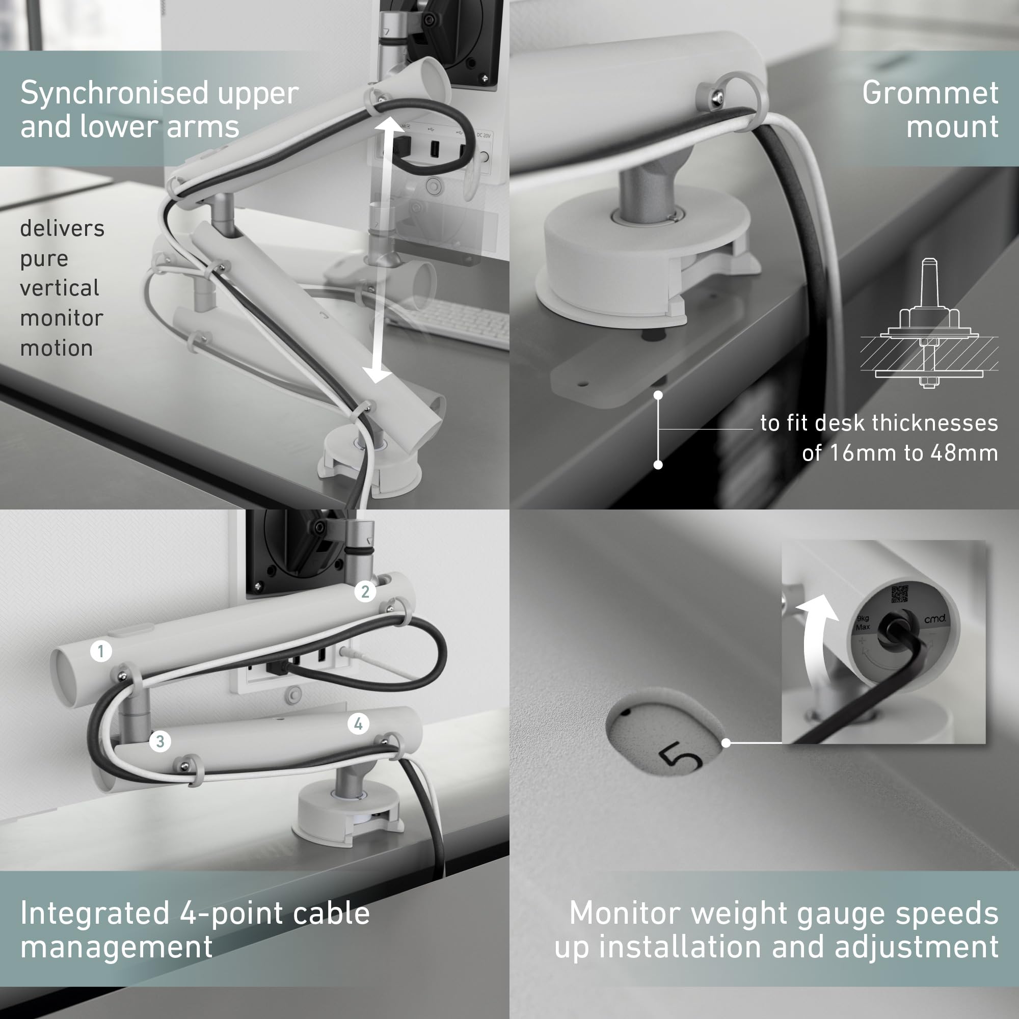 MIRO Supporto da scrivania con braccio singolo per monitor con base con occhielli da 80 mm, braccio regolabile con molla a gas compatibile VESA, gestione dei cavi, adatto a schermi da 17 a 32 pollici
