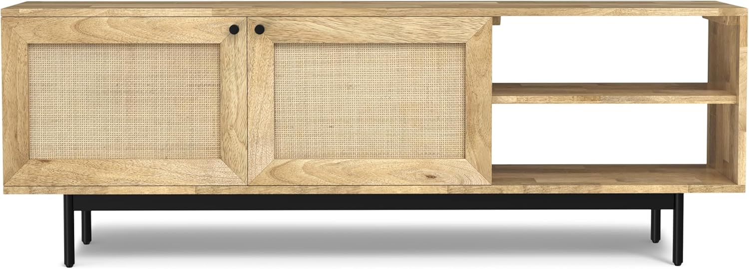 SIMPLIHOME Reeves SOLID MANGO WOOD 60 inch Wide TV Media Stand in Natural For TVs up to 65 inches for the Living Room and Entertainment Center