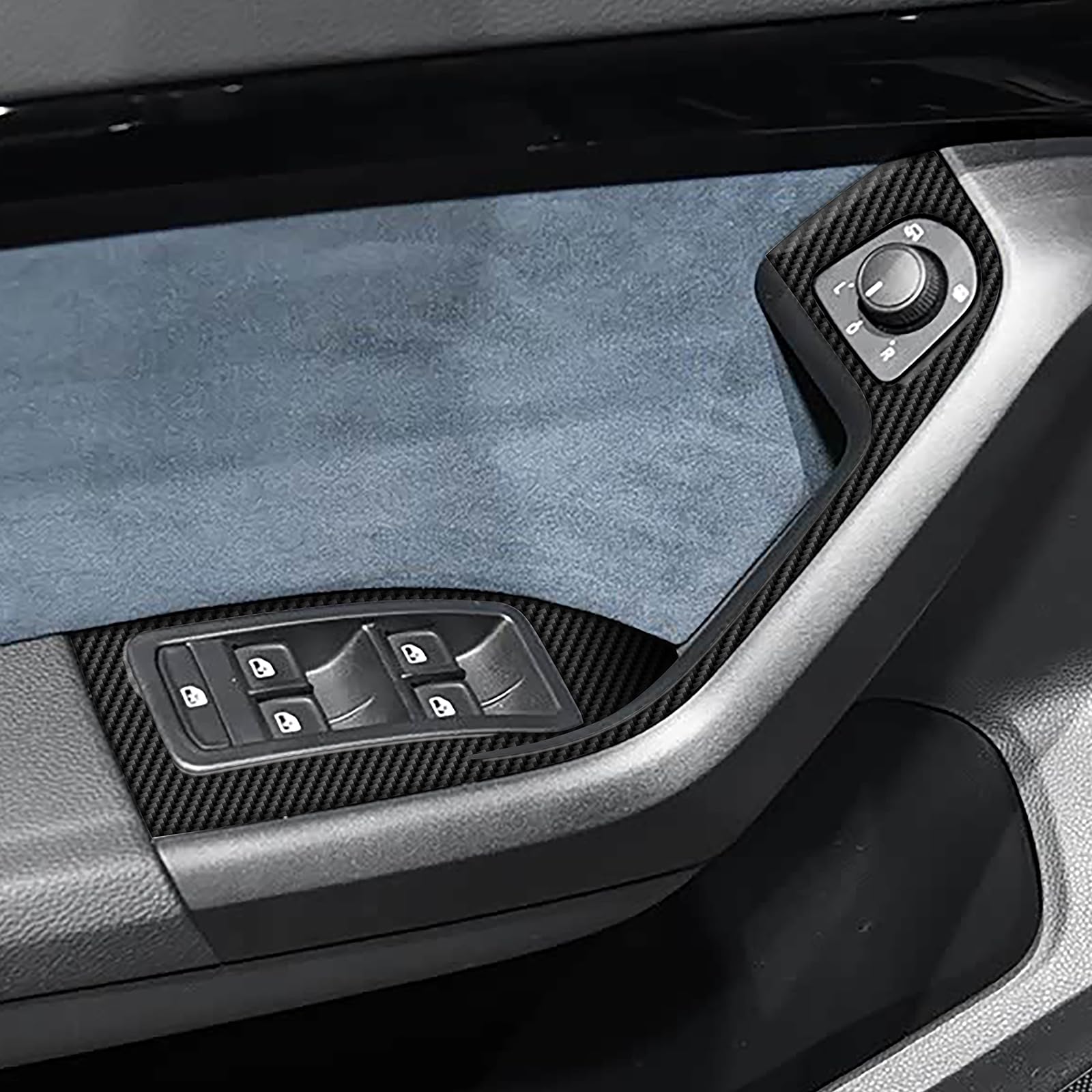 KUNGKIC Für Seat Ateca 5F 2016-2026 Cupra Ateca 5F 2018-2026 Kohlefaser Auto Bedienfeld Fensterglas Hebe Schalter Konsole Abdeckung Aufkleber Dekorative Innenbereich Zubehör 4PC(Schwarz)