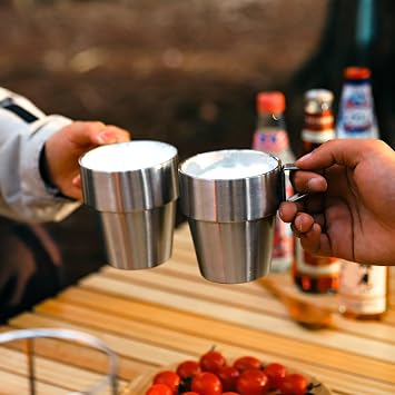 Coffee Mugs, Stainless Steel Coffee Mugs 10 Oz Double Walled Coffee Mugs Stackable Coffee Mugs Water Cup with Handle for Tea, Set of 2