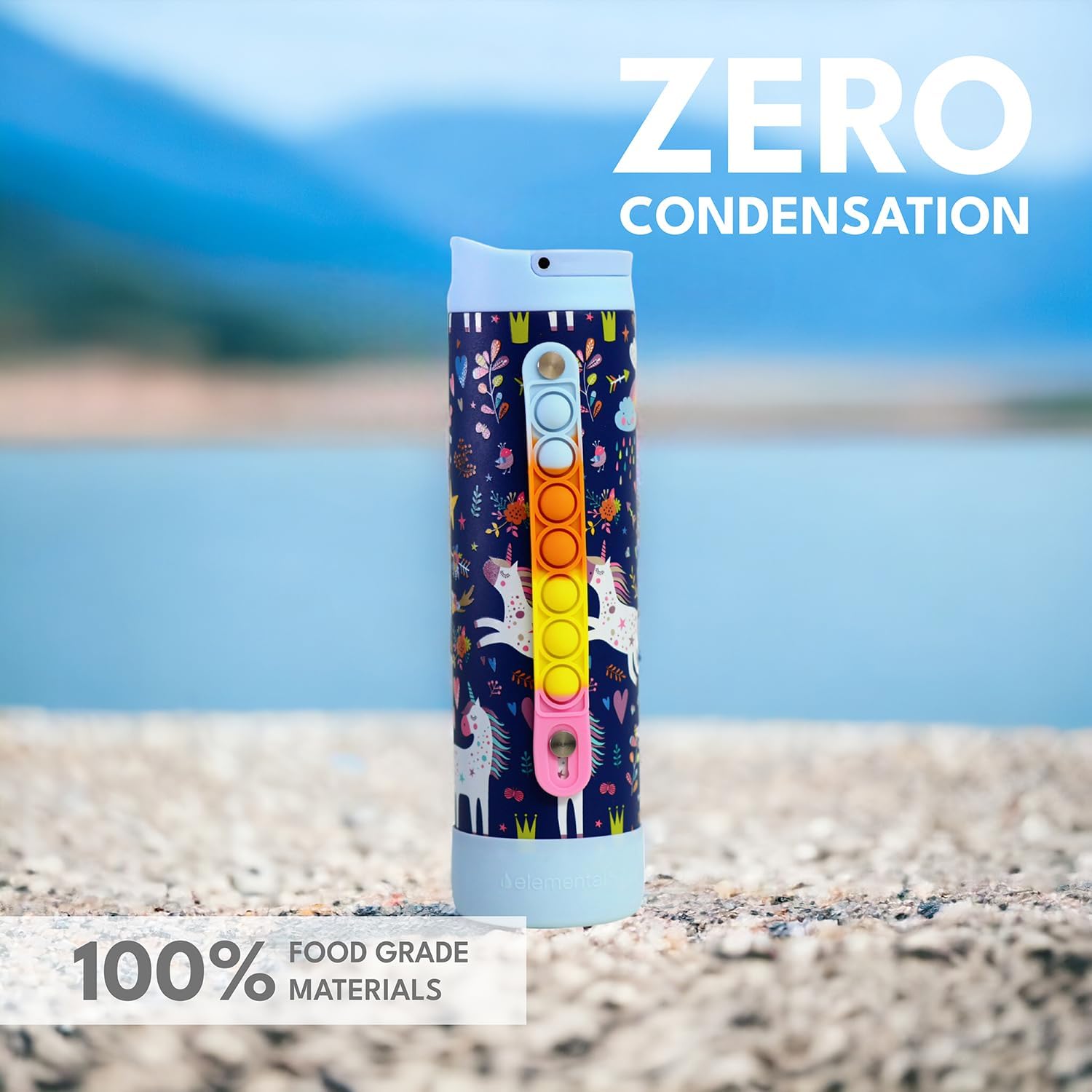 Elemental Iconic Kids Water Bottle for School - 100% Leak-Proof Insulated Water Bottles with Straw Lid & Pop-It Handle for Boys & Girls - Triple-Wall Insulated & BPA-Free, 20oz – Unicorn - Image 5