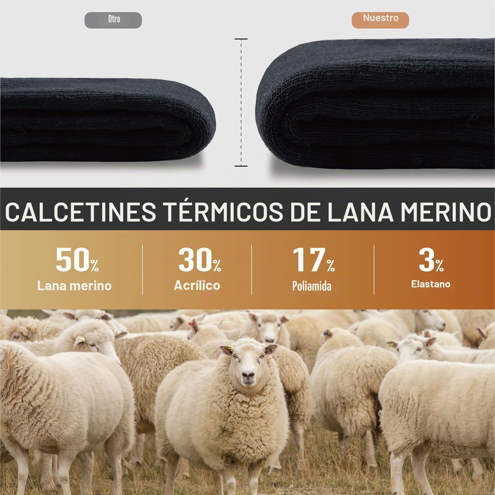 Niorasen Calcetines Lana de Merino Hombre Mujer，Calcetines Antiampollas Senderismo, Calcetines Termicos de Invierno para Trekking, Ciclismo, Trail Running, Camping, 3 Pares