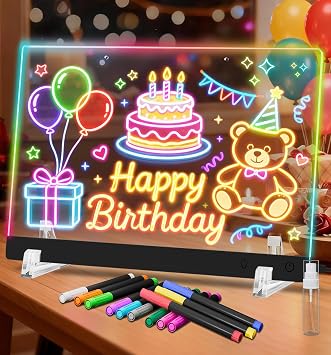 Lumi LED Drawing Board for Kids with 12 Markers, 13.7"x10" LED Note Board with Colors, 4 Modes & 7 Colors Acrylic Dry Erase Board with Light for Home, Office, Christmas and Birthday Gifts Black