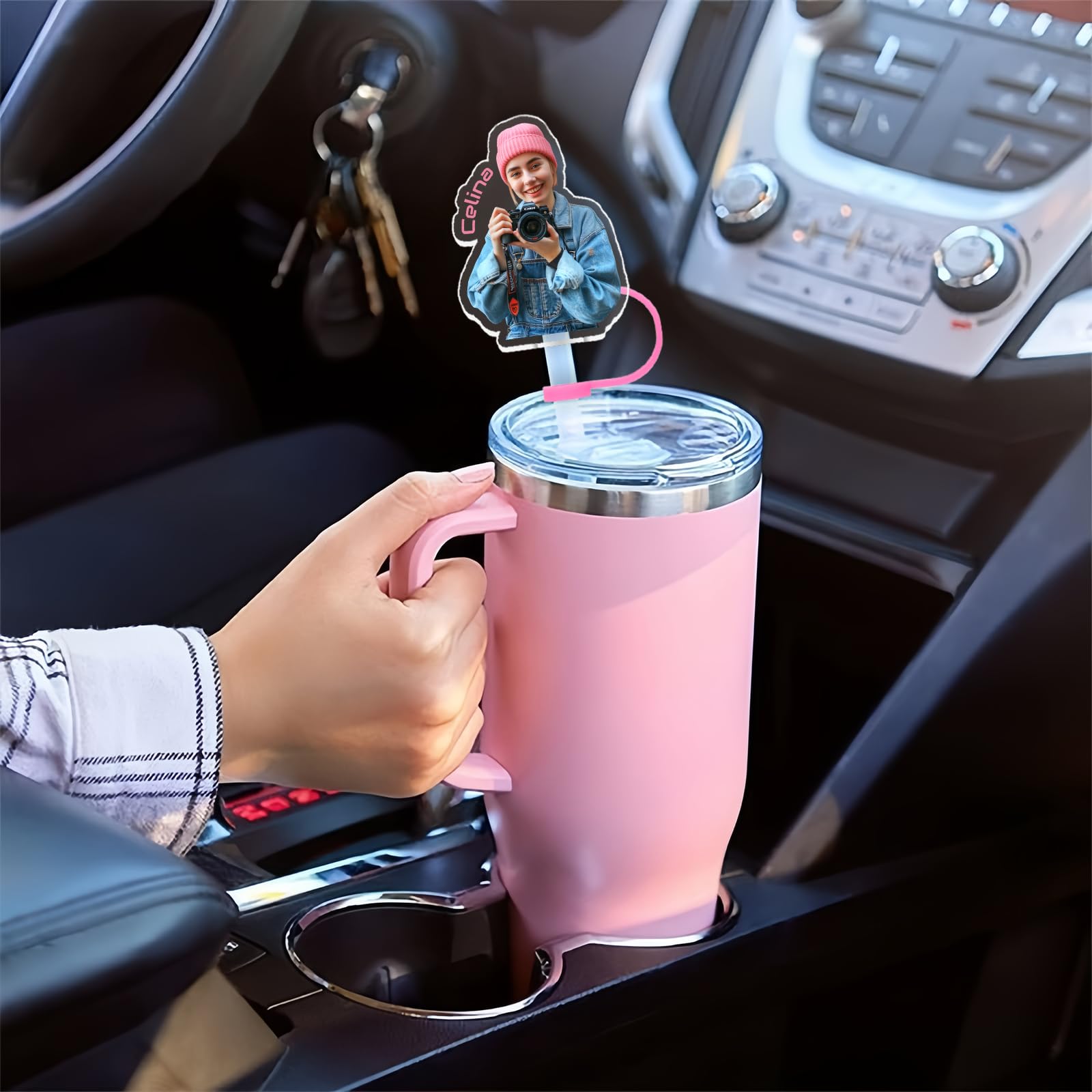 PYD Life Lot De 24 Couvercles De Paille En Silicone Pour Sublimation - 4 Couleurs Mélangées - Pour Gobelet Stanley De 10 Mm - Motif Floral - Avec Feuilles Rondes De 2,5 Cm - En Aluminium - 4 Couleurs