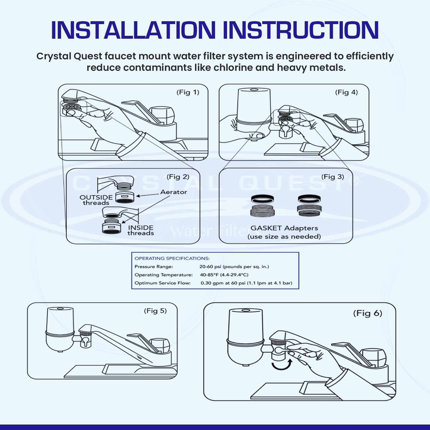 Crystal Quest Faucet-Mount Water Filtration System, ISO Certified 6-Stage Filtration, No-Wait Filtering, Removes Chlorine & Heavy Metal, 2000-Gallon Capacity, Easy Kitchen Faucet Installation - Chrome