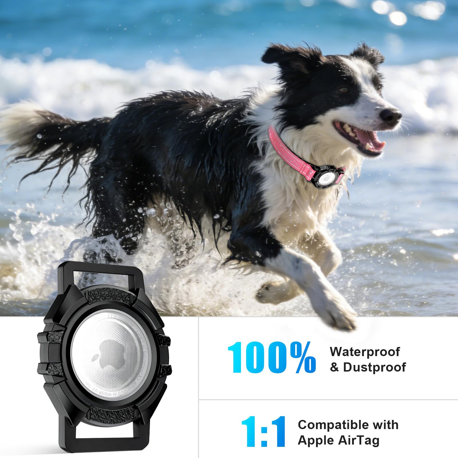 AirTag - Collar reflectante para perro con soporte para Airtag, impermeable IP68, collar de perro integrado con AirTag, ultra duradero, acolchado cómodo, collares de rastreador GPS para perros