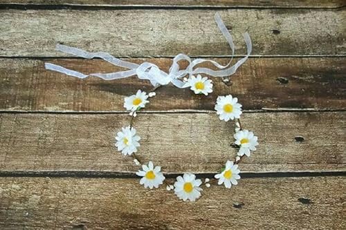 Miniatura 3 de Festivales de boda Banda de pelo floral cinta ajustable margarita flor diadema corona BC38 (blanco)