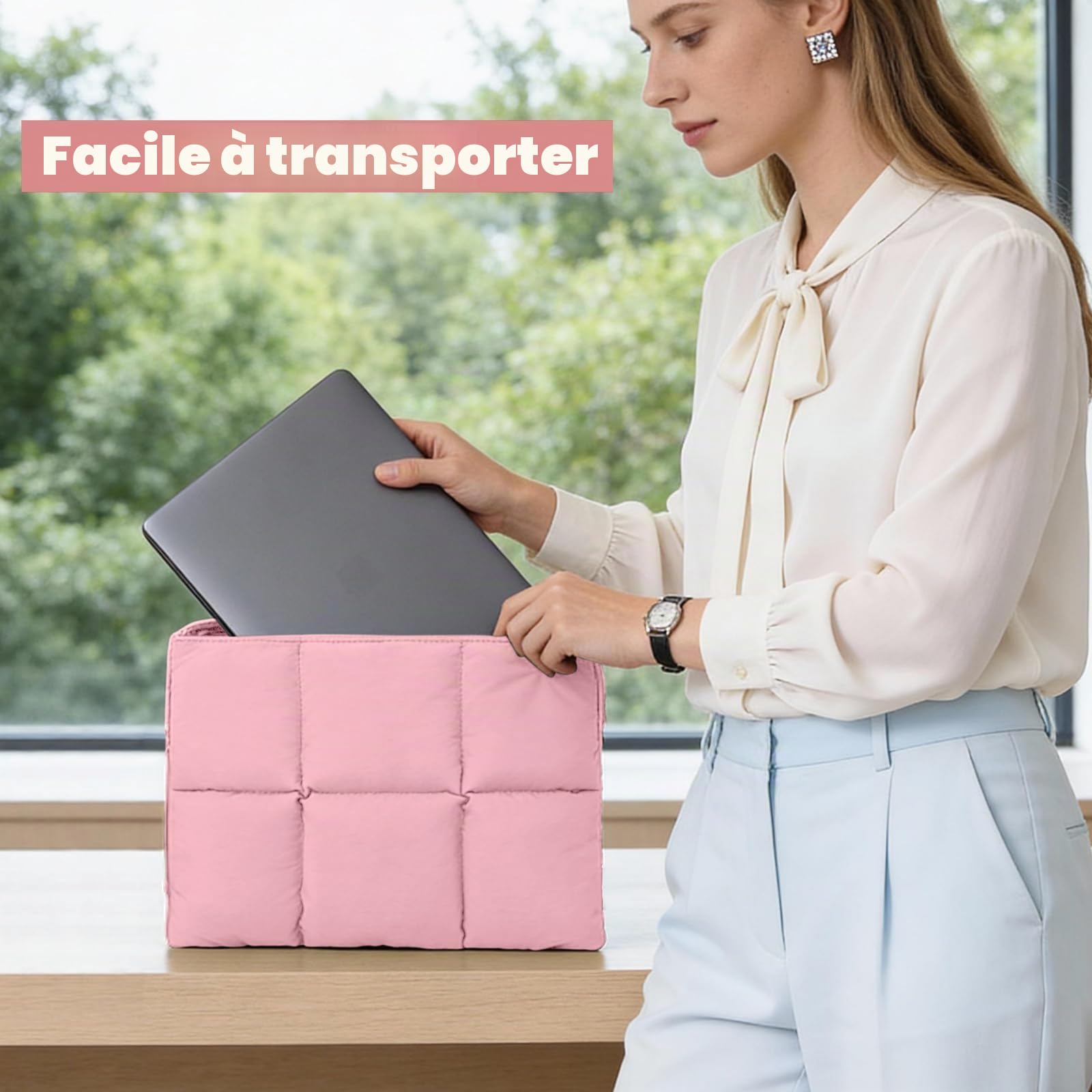15-16 Pouces Puffy Housse Ordinateur Portable pour MacBook Air 15" (2023-2026), MacBook Pro 15" -16" (2008-2026), Sacoche Laptop pour Fermeture Magnétique, Imperméable Nylon (Rose)