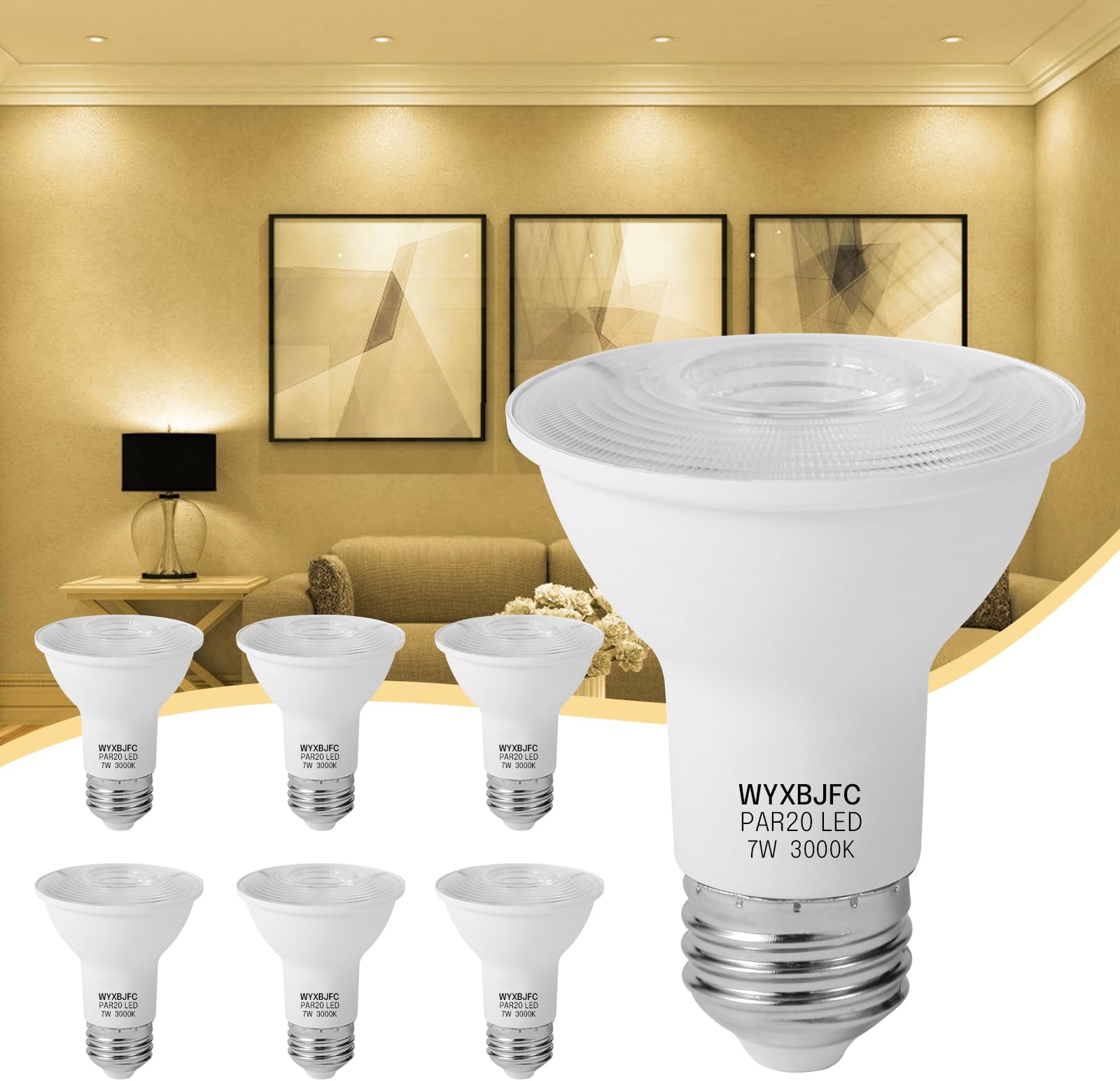 Par20 LED Bulbs 7w (Equivalent 50w), 6 Pack Dimmable Led Flood Light Bulbs, 3000k Warm White 500 Lumens, E26 Base Recessed Led Spot Lights Indoor for Range Hood Light Bulbs, Track Light Bulbs