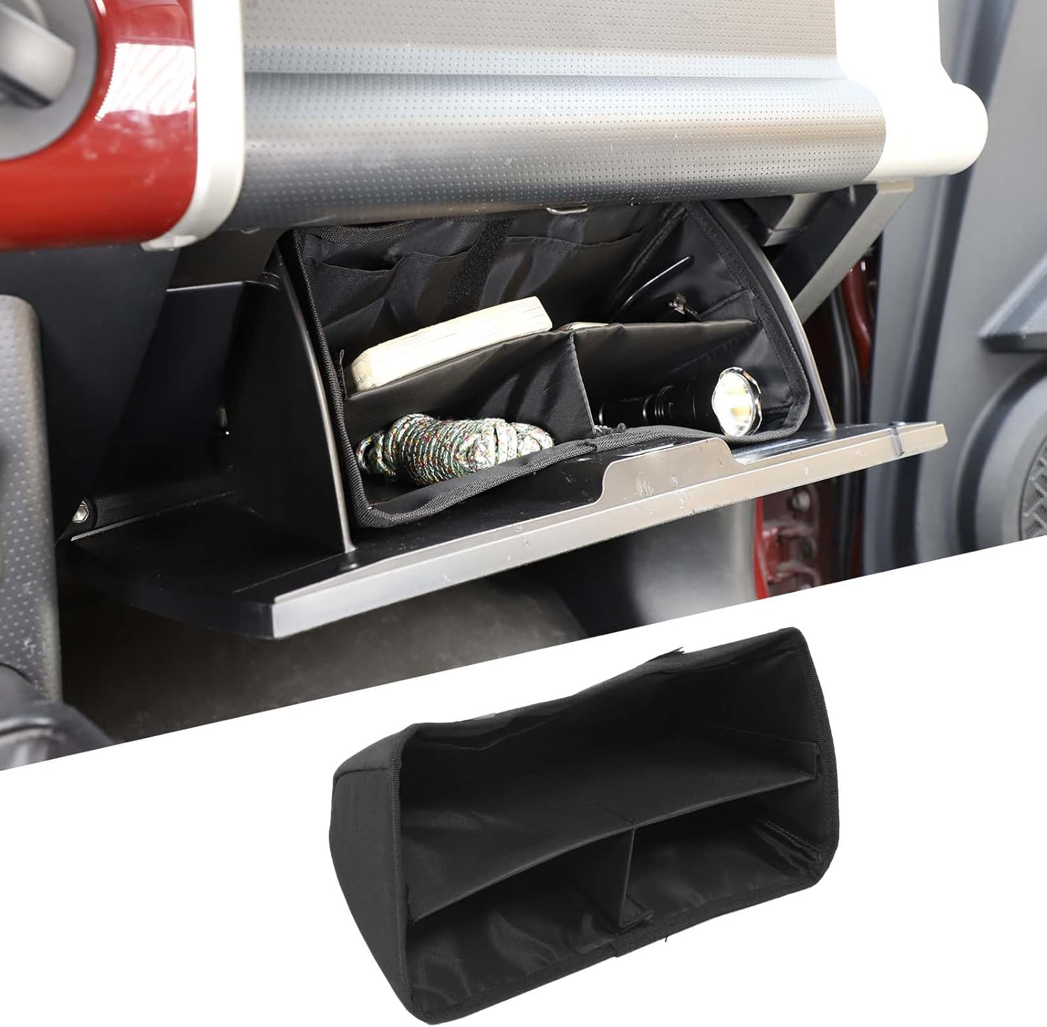 Glove Box Dividers Organizer Compatible with Toyota FJ Cruiser 2007-2021, Foldable Glove Insert Box Organizer Bag, Oxford Cloth Car Organizer and Storage, Space Saving