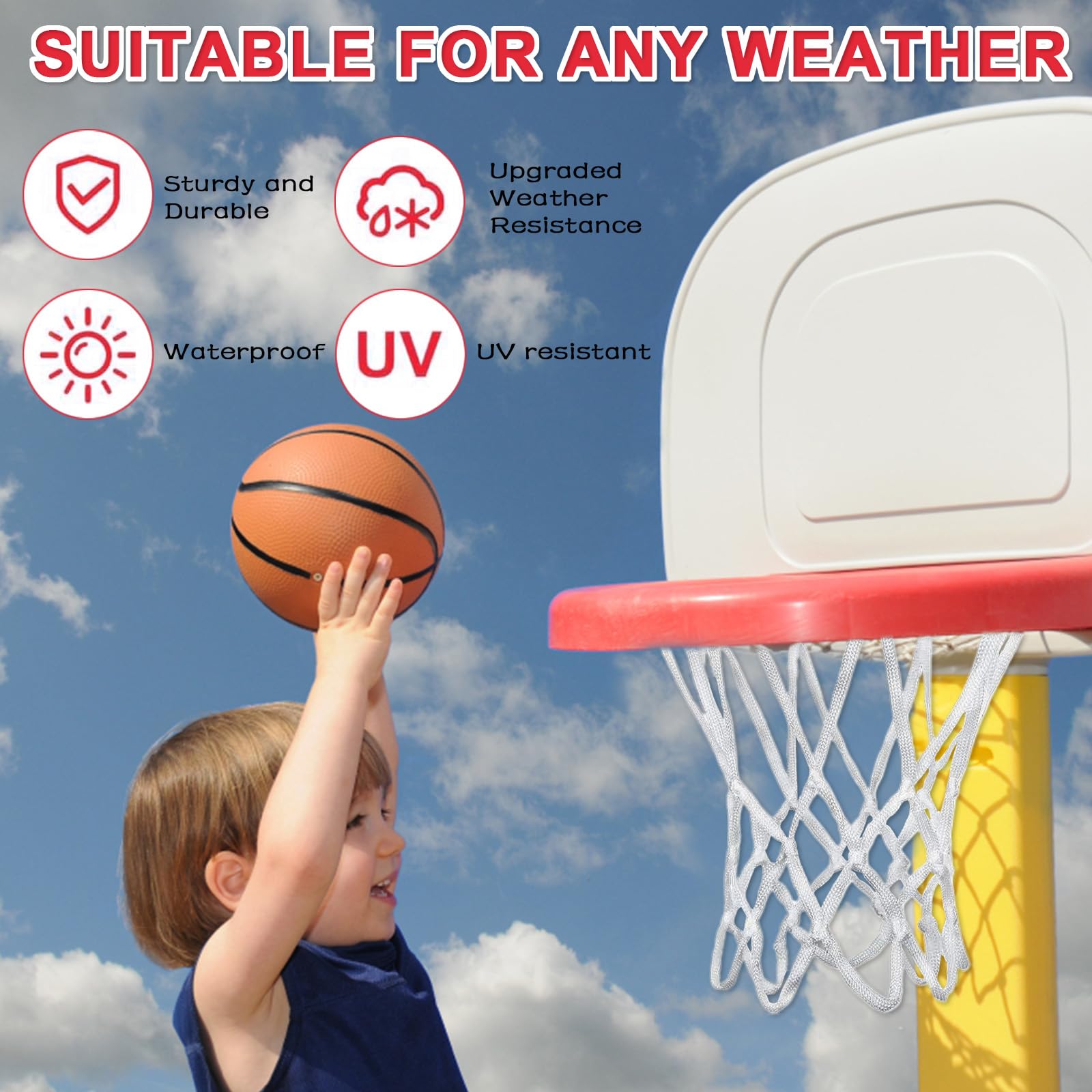 Rete per Canestro da Basket Mini – Sostitutiva in Nylon Resistente – 2 Pezzi – 8 Ganci – Uso Interno ed Esterno – Colore Bianco