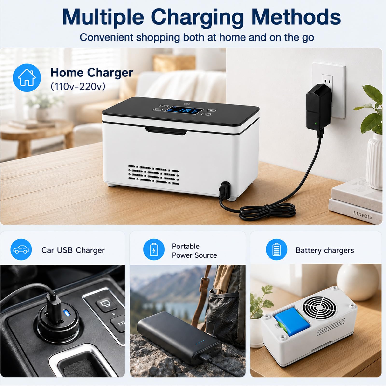 Refrigerador eléctrico portátil para insulina con dos baterías recargable, mini refrigerador, insulina y péptidos, pantalla LED, temperatura ajustable de 0 a 18 °C, uso en casa, viajes y en el coche