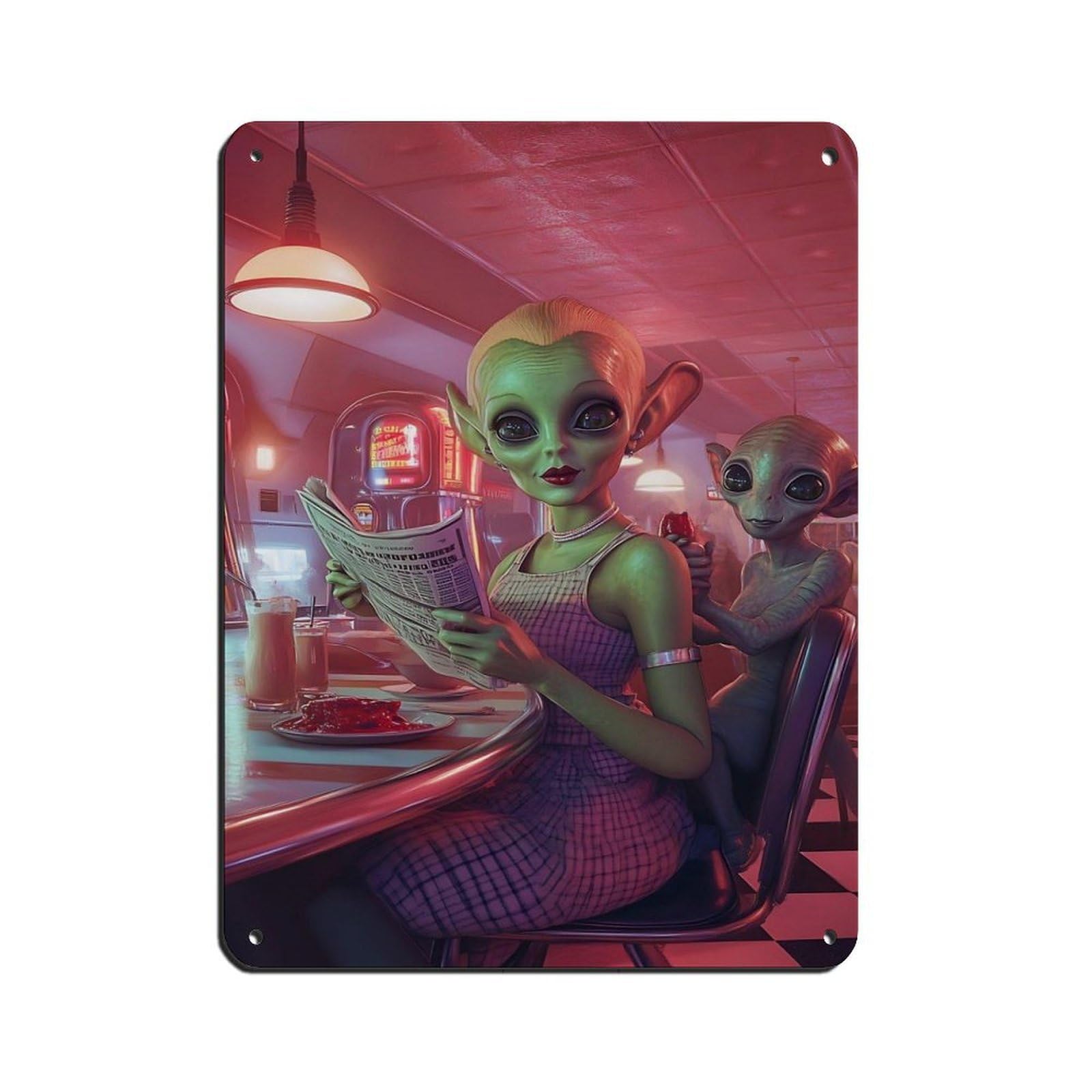 Retro Sci-Fi Art, Futuristic Café Retro Poster Metal Tin Sign Chic Art Retro Iron Painting Bar People Cave Cafe Family Garage Poster Wall Decoration 12x16inch(30x40cm)
