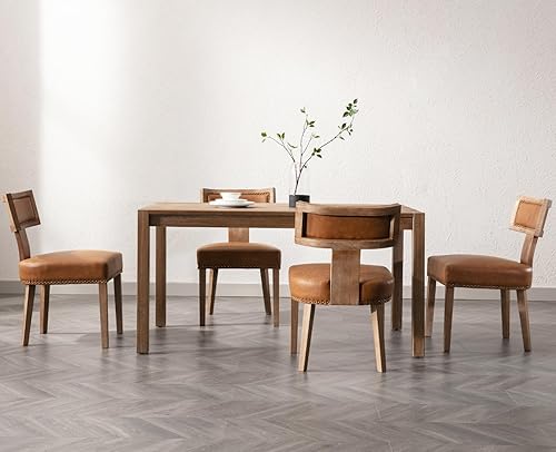 Miniatura 50 de EALSON Juego de 2 sillas de comedor modernas de mediados de siglo, sillas de cocina tapizadas de lino, sillas de comedor de granja, sillas Nailhead